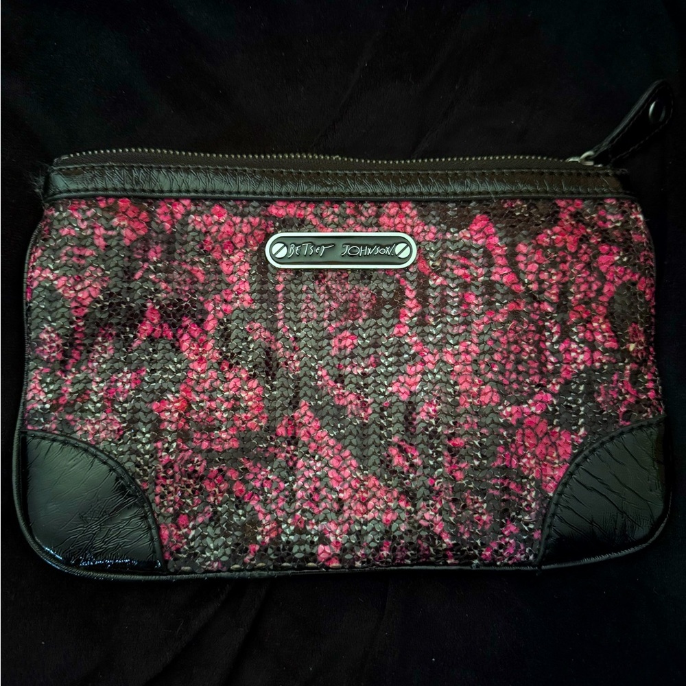 Betsy Johnson Pink/Black Lace Cosmetic pouch/clutch